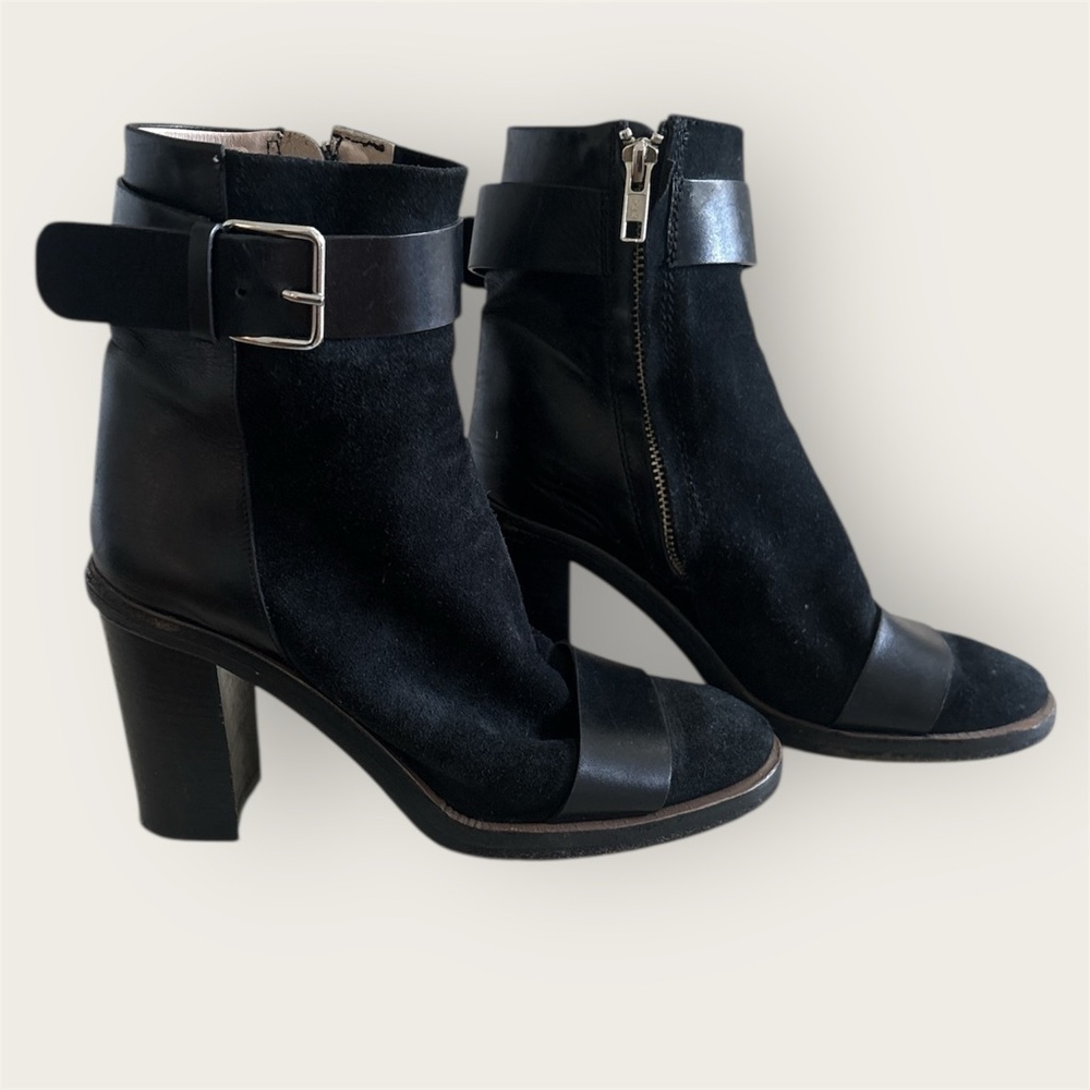 Cavallini | black leather and suede ankle boots with buckle neutral timeless 37